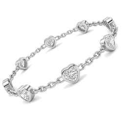 Diamant-Herz-Station-Armband 3 Karat im Labor gezüchtet Lünette 14 Karat Weißgold 7 Zoll