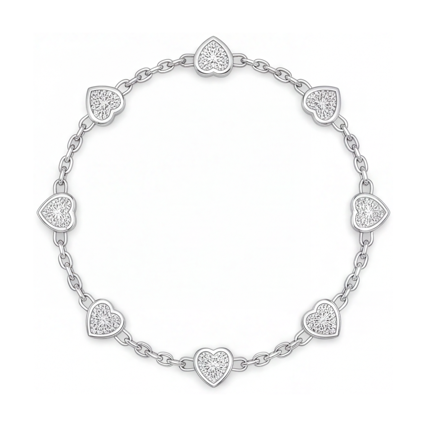 Diamant-Herz-Station-Armband 3 Karat im Labor gezüchtet Lünette 14 Karat Weißgold 7 Zoll