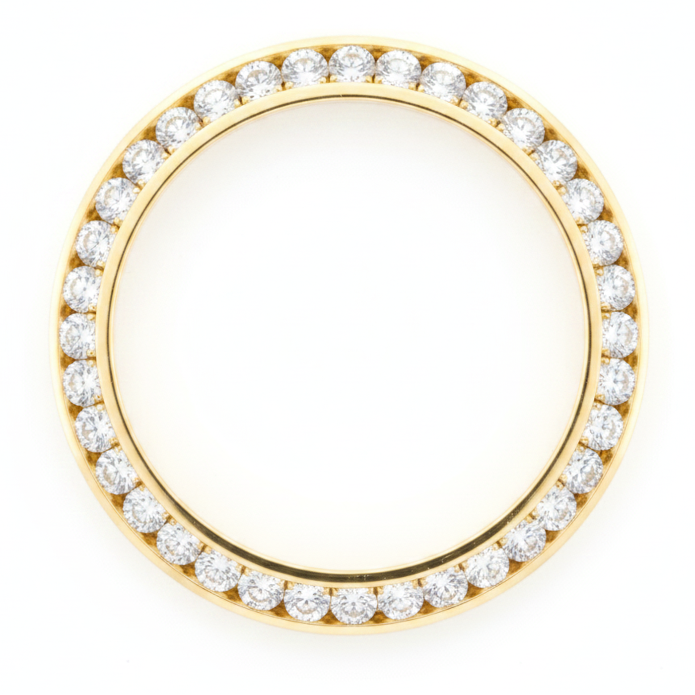 Diamant-Uhrenlünette 1 Karat 28 mm passend für Rolex Datejust, natürliches 14 Karat Gelbgold, runde Kanalfassung
