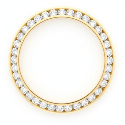 Diamant-Uhrenlünette 3 Karat 28 mm passend für Rolex Datejust echtes natürliches 14 Karat Gelbgold rund Kanalfassung