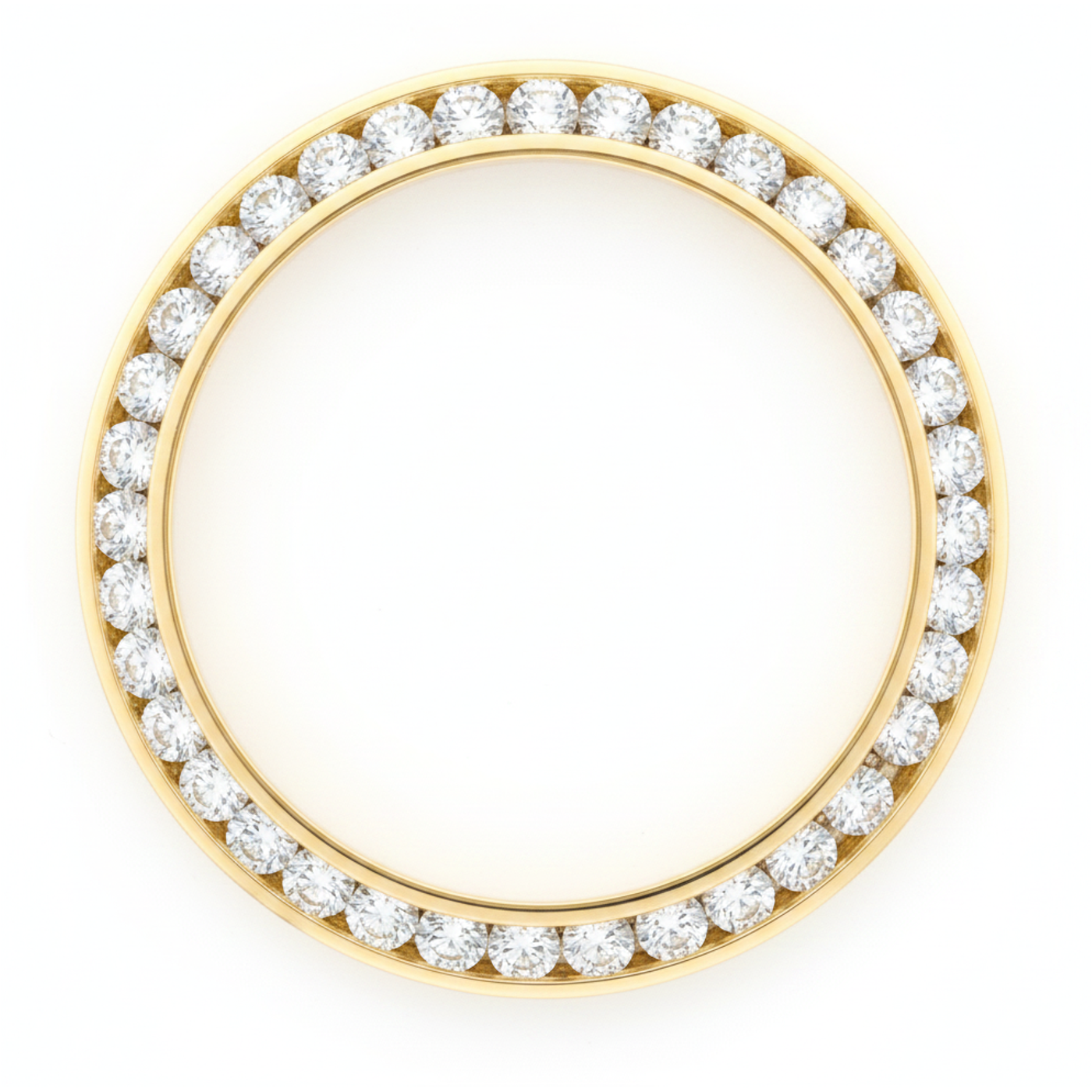 Diamant-Uhrenlünette 3 Karat 28 mm passend für Rolex Datejust echtes natürliches 14 Karat Gelbgold rund Kanalfassung