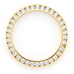 Diamant-Uhrenlünette 5 Karat 28 mm passend für Rolex Datejust aus echtem natürlichen 14 Karat Gelbgold, runde Kanalfassung