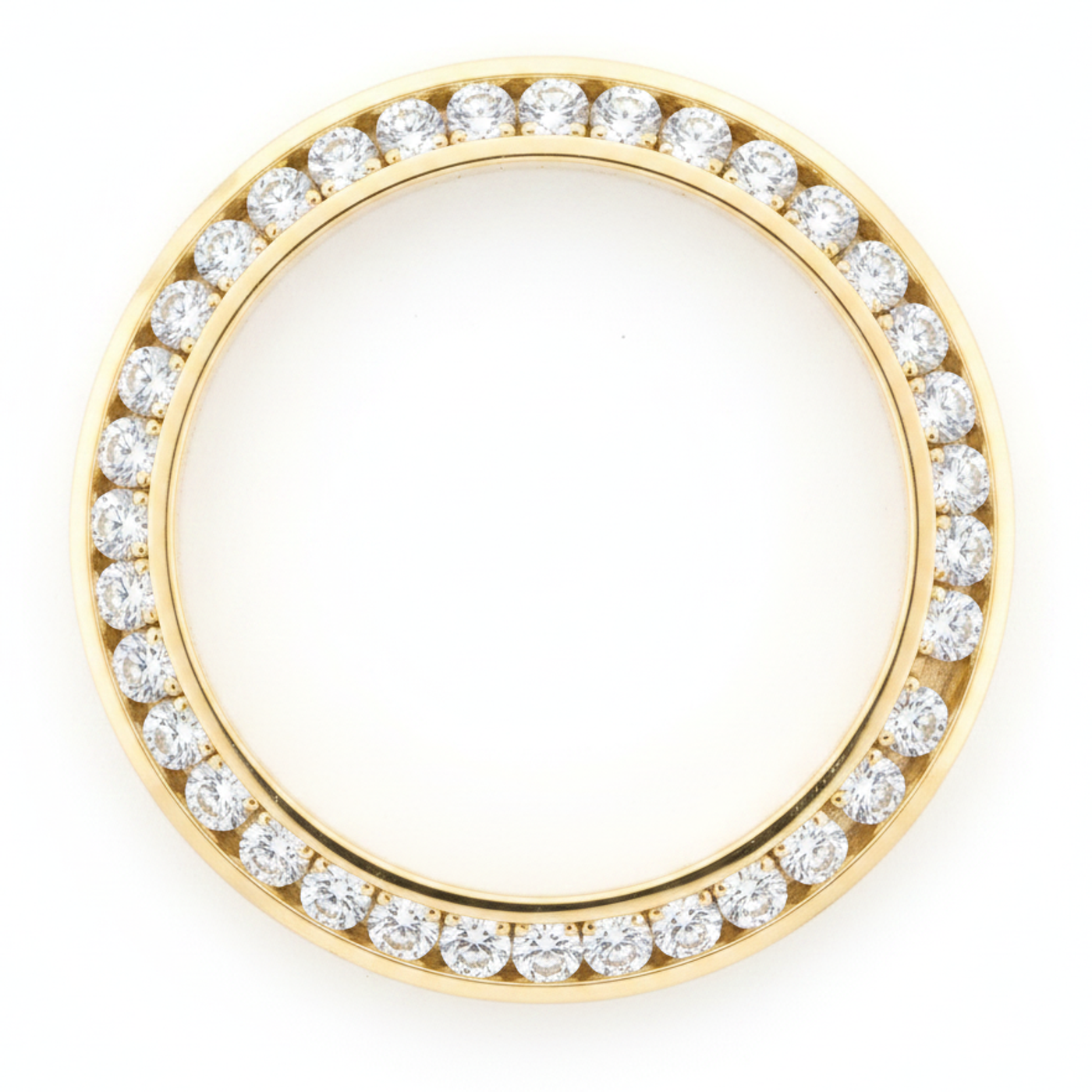 Diamant-Uhrenlünette 5 Karat 28 mm passend für Rolex Datejust aus echtem natürlichen 14 Karat Gelbgold, runde Kanalfassung