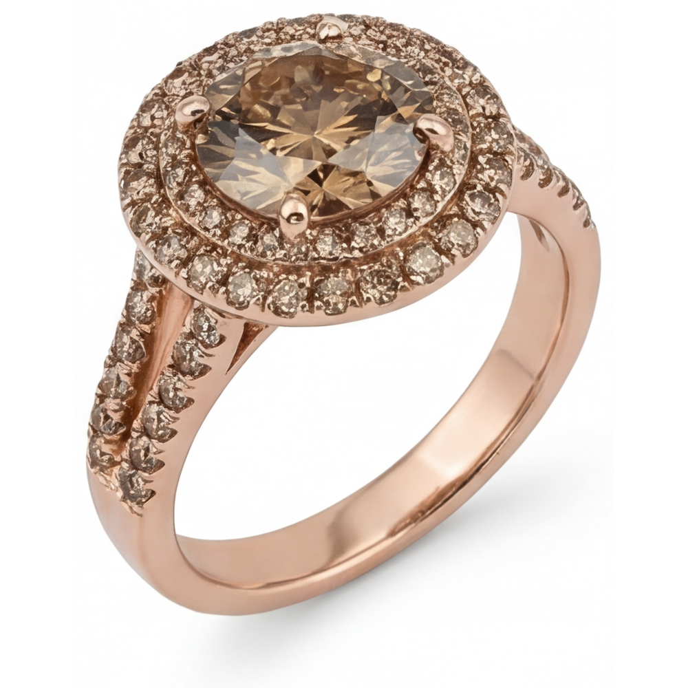 Brautring 14 Karat Roségold mit Edler Diamant – Schrägansicht