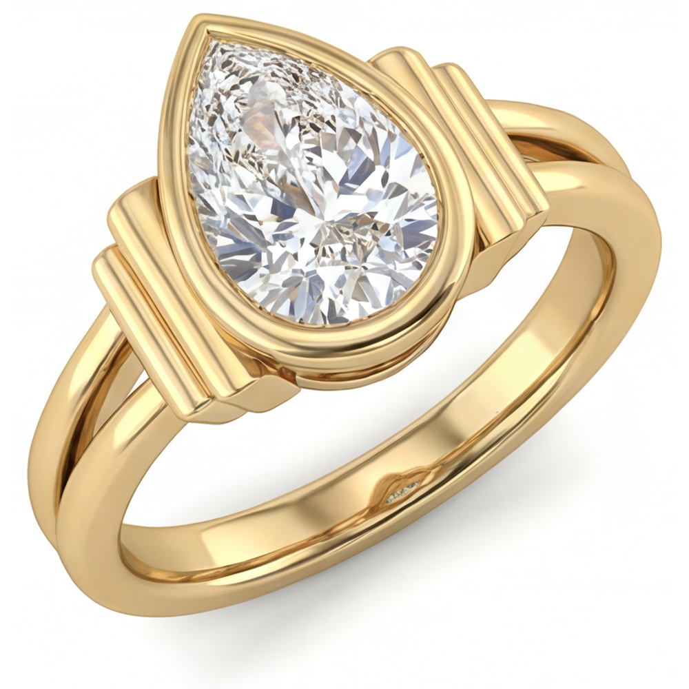 Tropfen-Schliff Edler Diamant Ring in 14K Gelbgold – Hauptansicht