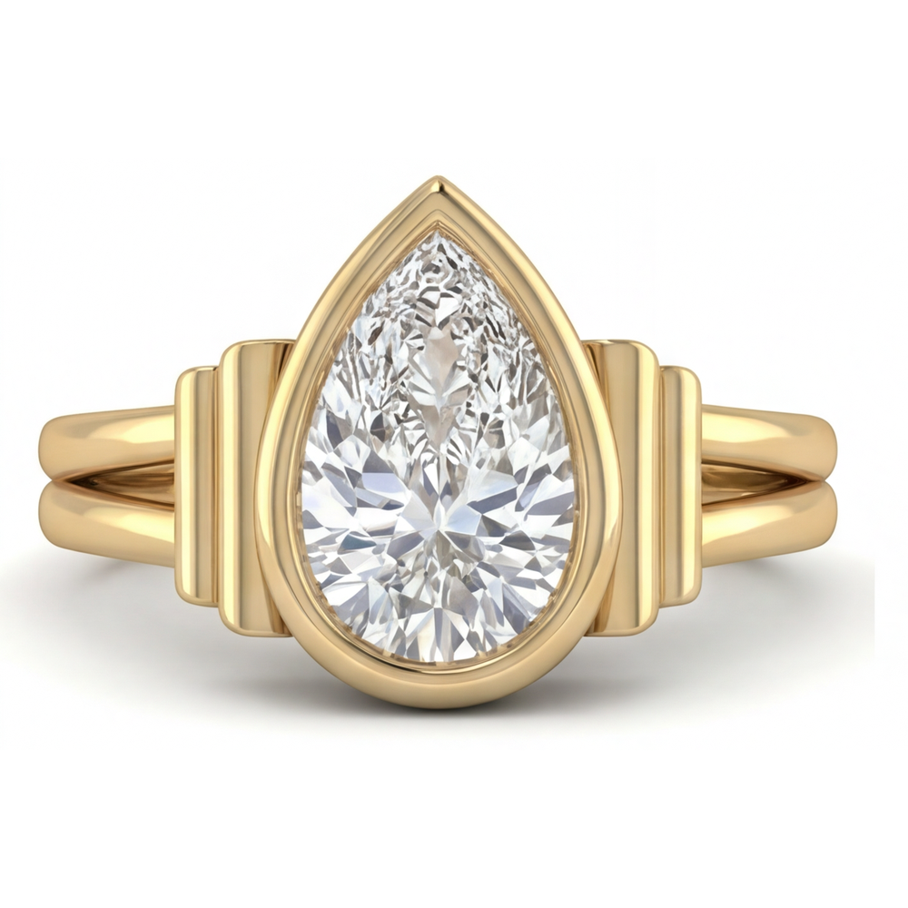 Edler Diamant Drei-Stein-Ring 2-Karat 14K Gelbgold – Frontansicht