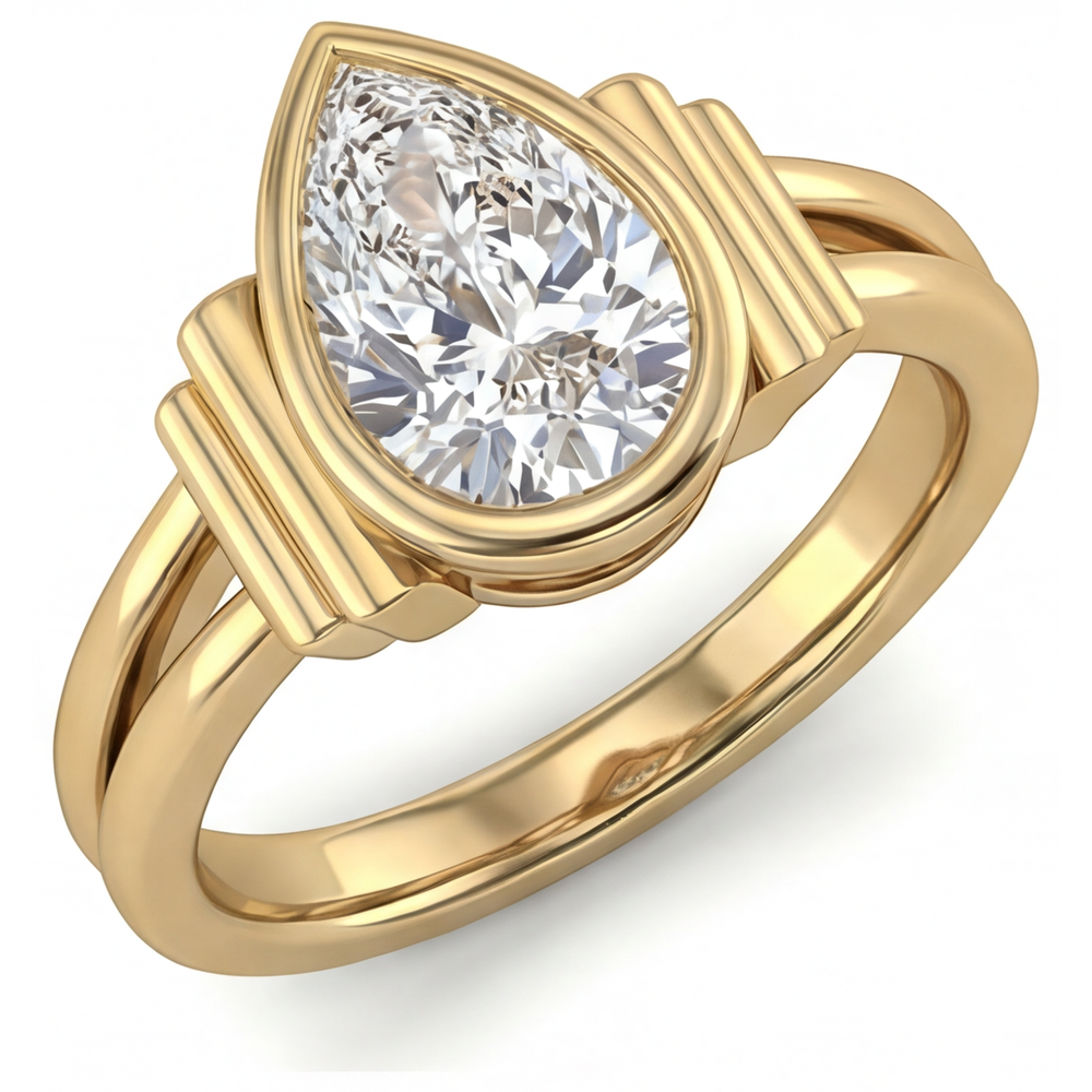Edler Diamant Drei-Stein-Ring 2-Karat 14K Gelbgold – Schrägansicht