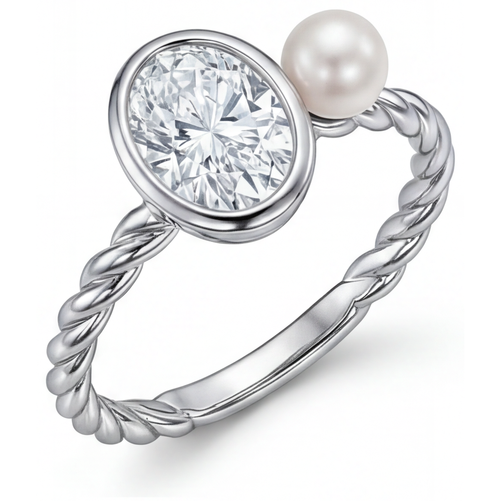 Edler Diamant Oval Einzelstein-Ring in 14K Weißgold – Schrägansicht