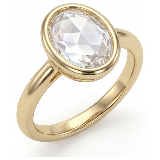Edler Diamant Oval-Schliff Einzelstein-Ring in 14K Gelbgold – Frontansicht