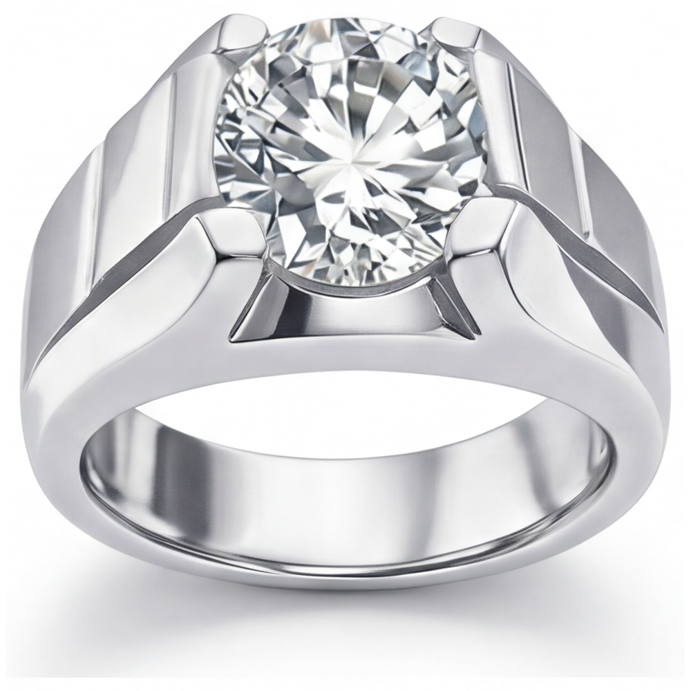 Echter Edler Diamant Herren-Ring 2 Karat 14 Karat Weißgold – Hauptansicht