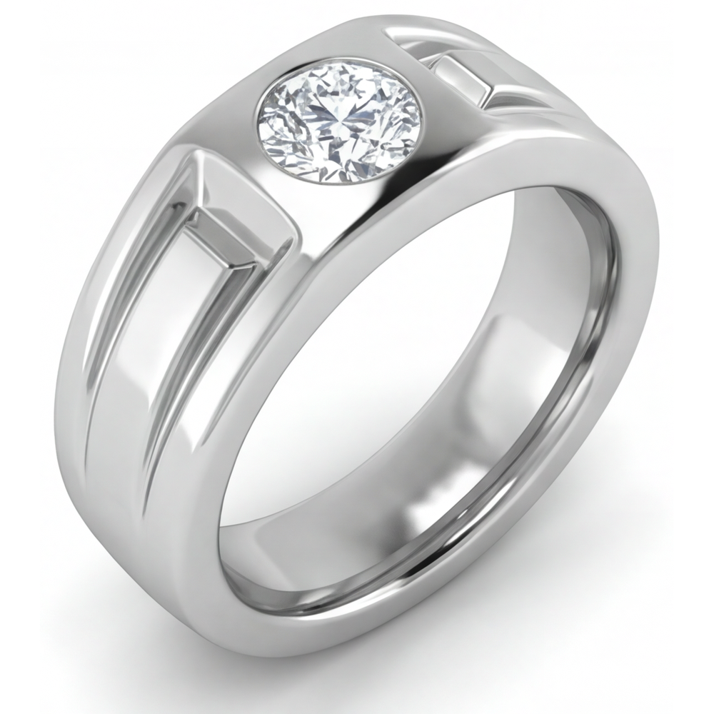 Edler Diamant Brillantschliff Herren-Ring in 14K Weißgold – Schrägansicht