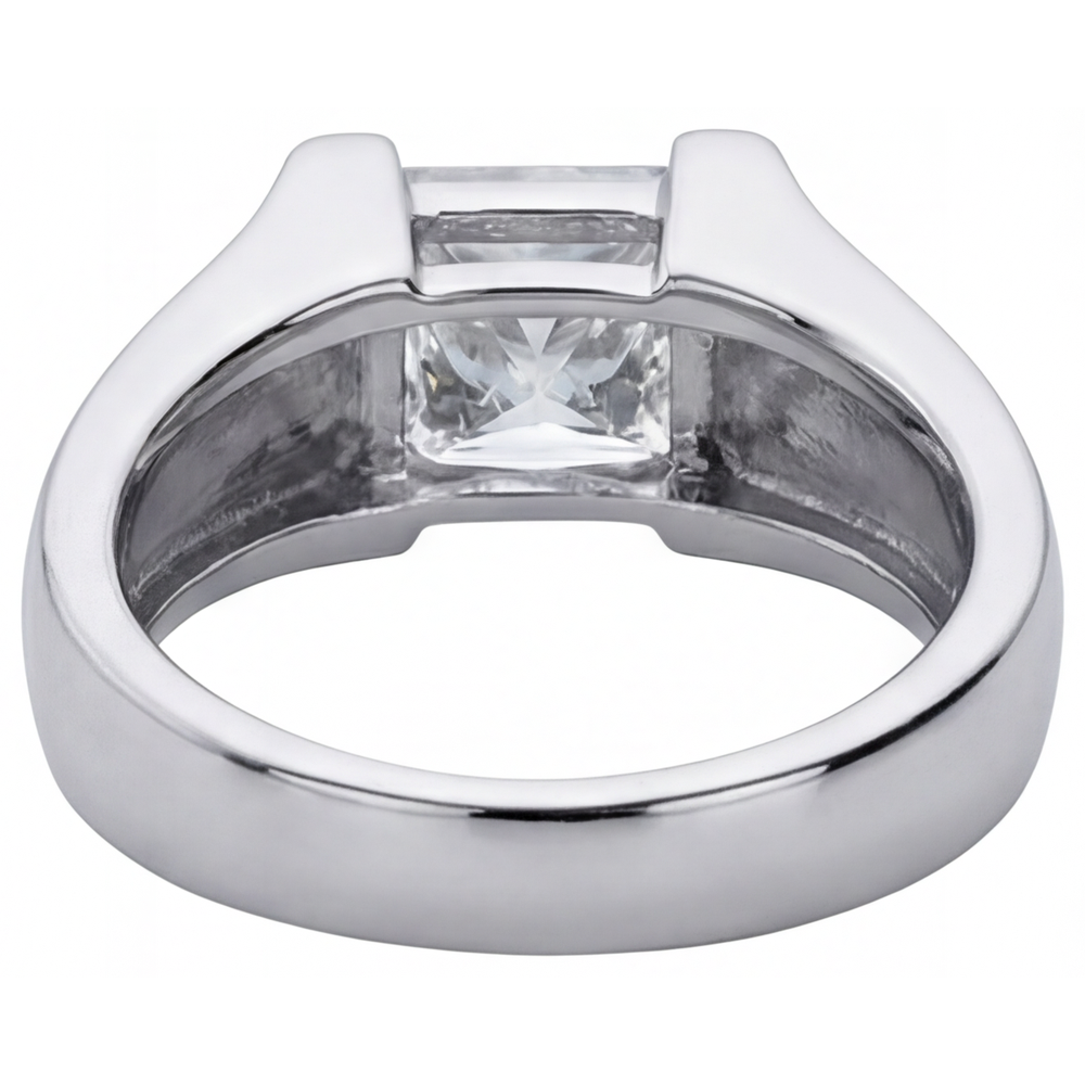 Edler Diamant Prinzess-Schliff Herren-Ring in 14 Karat Weißgold – Rückansicht