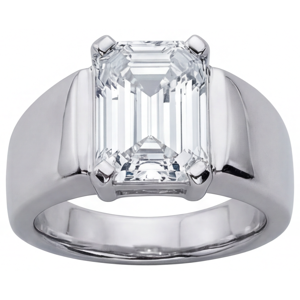Herren-Ring 14K Weißgold mit Edler Diamant – Frontansicht