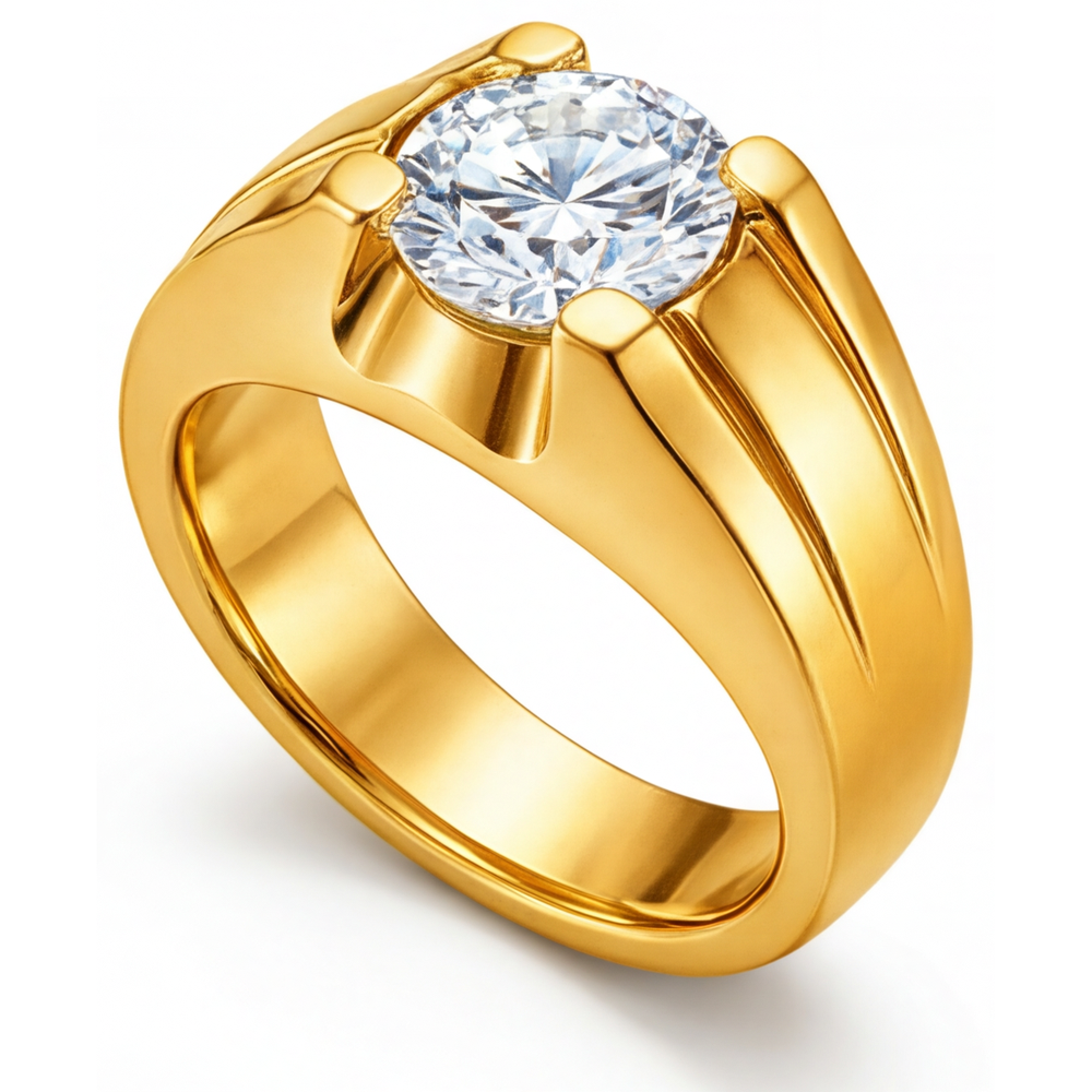 Erdgewonnener Edler Diamant Herrenring 2 Karat 24K Yellow Gold – Frontansicht