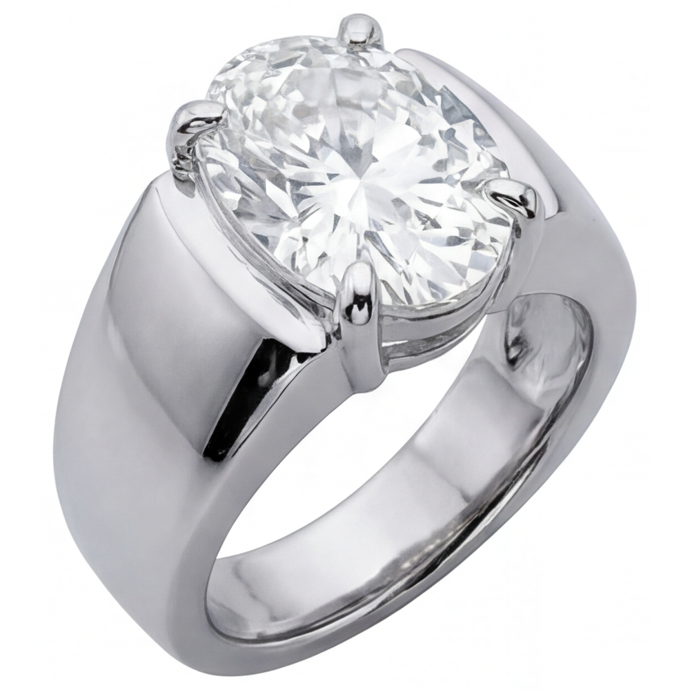 Edler Diamant Oval Herrenring in 14K Weißgold – Hauptansicht