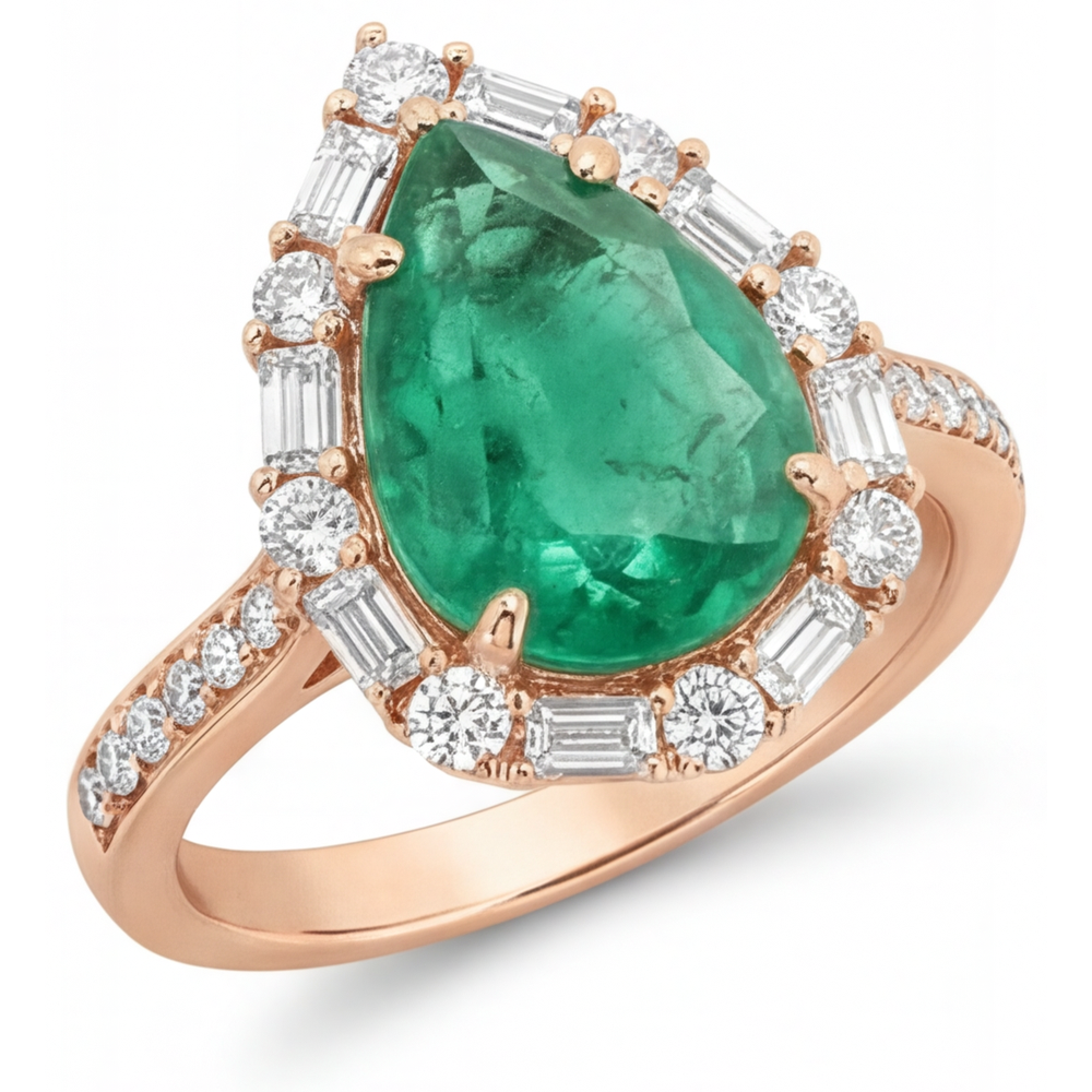 Handgefertigter Edler Smaragd Halo-Fassung Ring 5 Karat – Hauptansicht