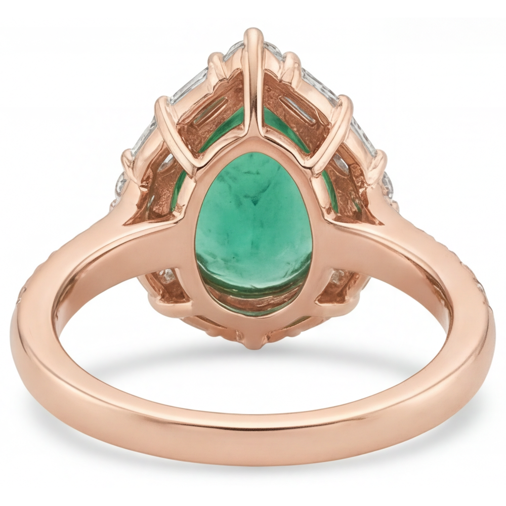 Tropfen-Schliff Edler Smaragd Ring in 14 Karat Roségold – Draufsicht