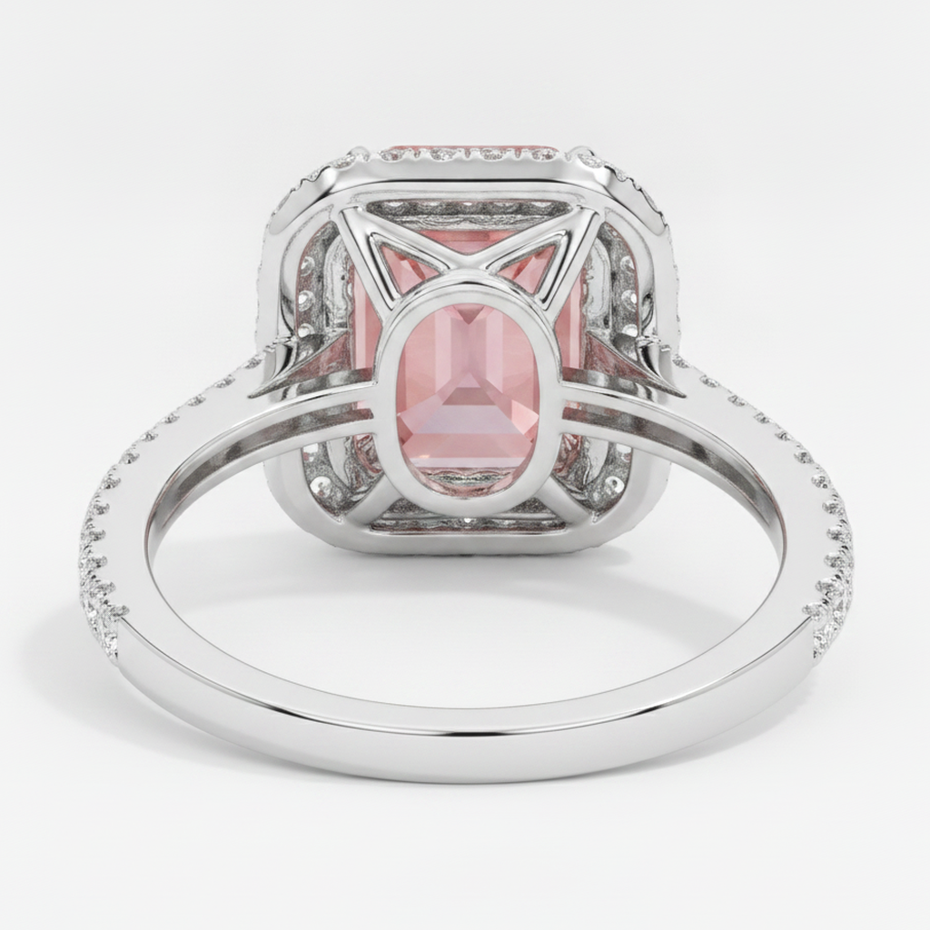 Padparadscha-Saphir-Ring 3,8 Karat Natürlicher Smaragd Doppel-Halo 14 Karat Weißgold
