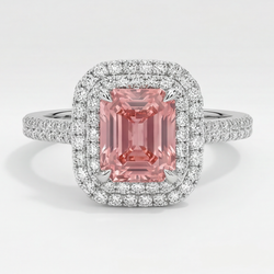 Padparadscha-Saphir-Ring 3,8 Karat Natürlicher Smaragd Doppel-Halo 14 Karat Weißgold