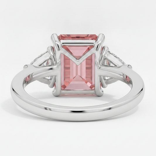 Padparadscha-Saphir-Ring 3,6 Karat, echter Smaragd und weißer Trillant, Dreistein, Platin
