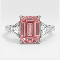 Padparadscha-Saphir-Ring 3,6 Karat, echter Smaragd und weißer Trillant, Dreistein, Platin