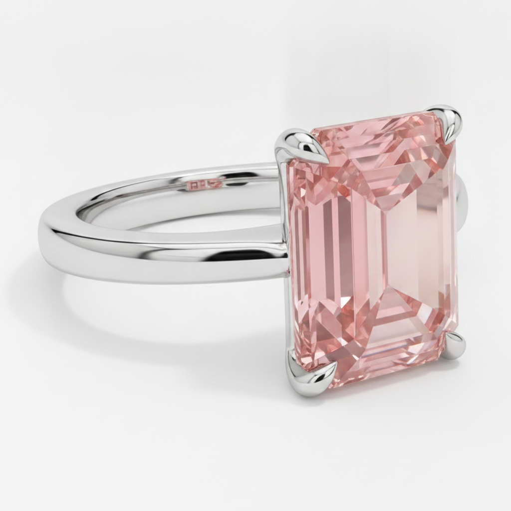 Solitärring aus 14 Karat Weißgold mit echtem pfirsichfarbenem Padparadscha-Saphir im Smaragdschliff, 2,5 Karat