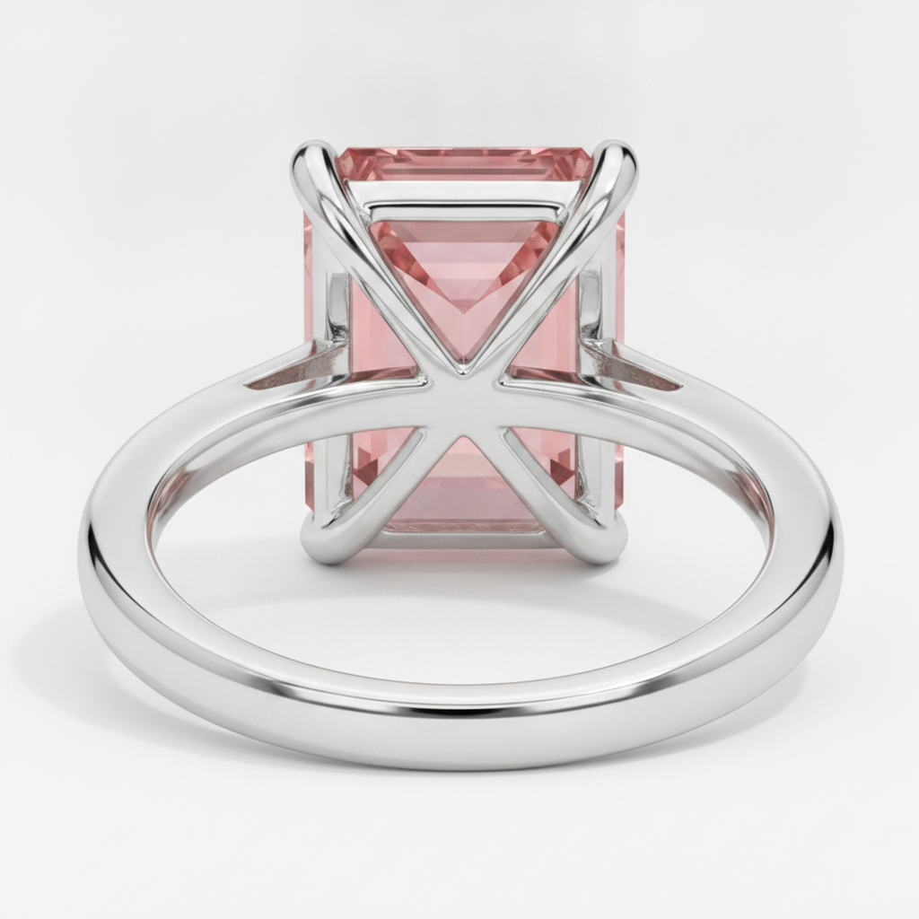 Solitärring mit echtem pfirsichfarbenem Padparadscha-Saphir im Smaragdschliff, 2,5 Karat, 14 Karat Weißgold