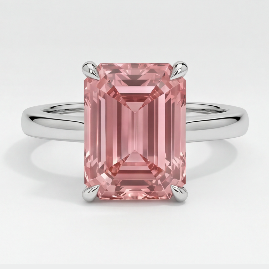 Solitärring aus 14 Karat Weißgold mit echtem pfirsichfarbenem Padparadscha-Saphir im Smaragdschliff, 2,5 Karat