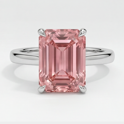 Solitärring mit echtem pfirsichfarbenem Padparadscha-Saphir im Smaragdschliff, 2,5 Karat, 14 Karat Weißgold