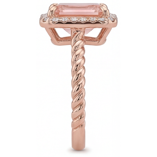 Oranger Padparadscha-Saphir-Ring, 2,5 Karat, Halo aus echten Smaragden, 14 Karat Roségold