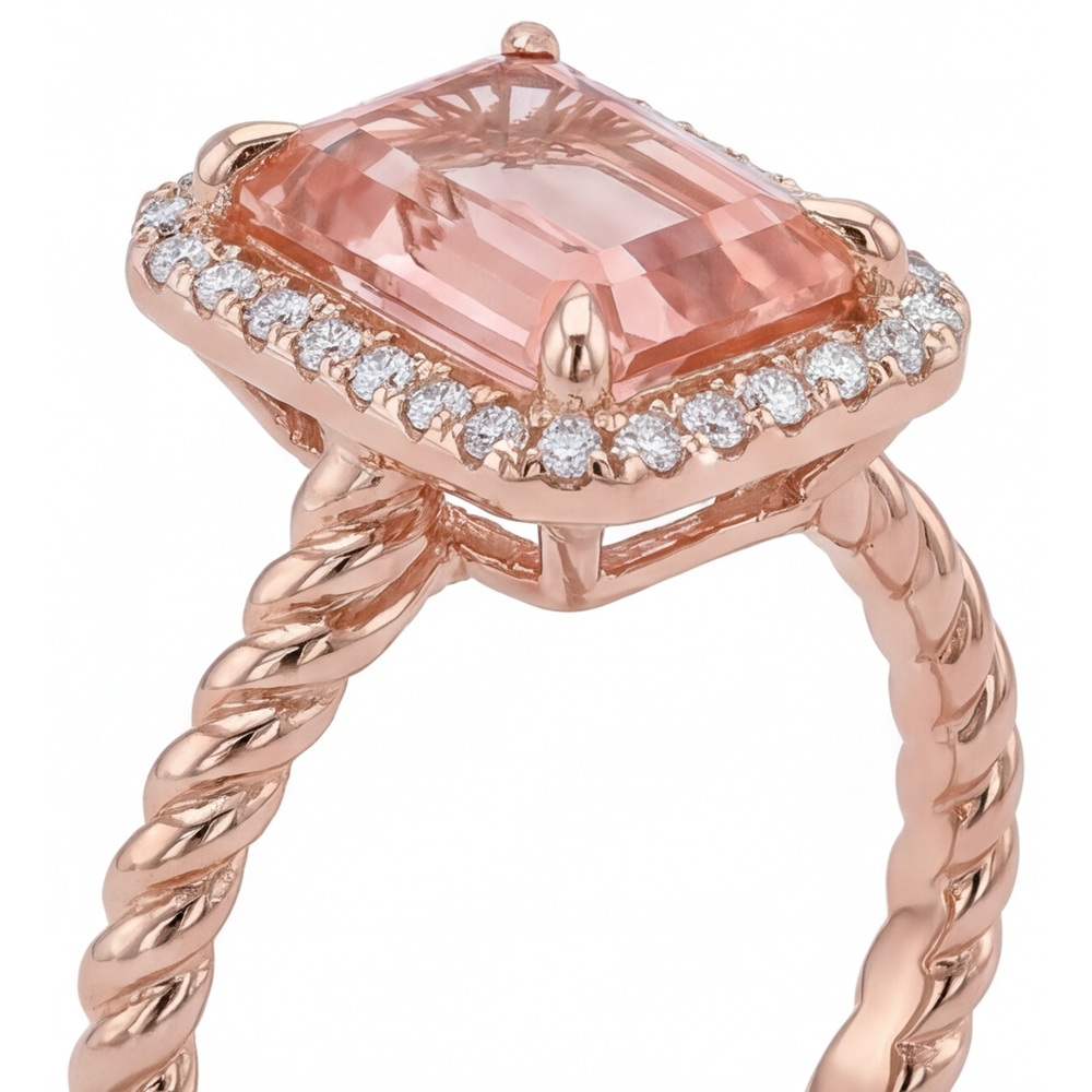 Oranger Padparadscha-Saphir-Ring, 2,5 Karat, Halo aus echten Smaragden, 14 Karat Roségold