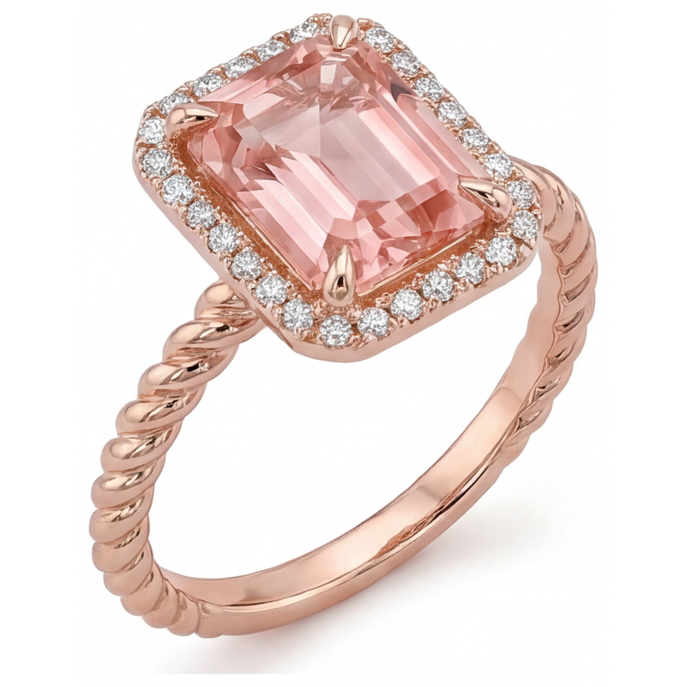 Oranger Padparadscha-Saphir-Ring, 2,5 Karat, Halo aus echten Smaragden, 14 Karat Roségold