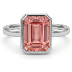 Pfirsich-Padparadscha-Saphir 2,5 Karat Natürlicher Smaragdschliff Solitärring mit Lünette 14 Karat Weißgold
