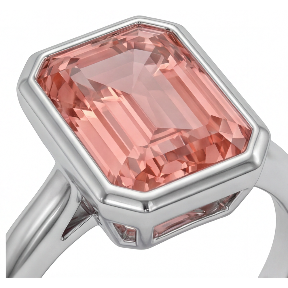 Pfirsich-Padparadscha-Saphir 2,5 Karat Natürlicher Smaragdschliff Solitärring mit Lünette 14 Karat Weißgold