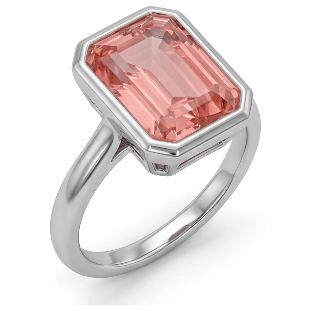 Pfirsich-Padparadscha-Saphir 2,5 Karat Natürlicher Smaragdschliff Solitärring mit Lünette 14 Karat Weißgold