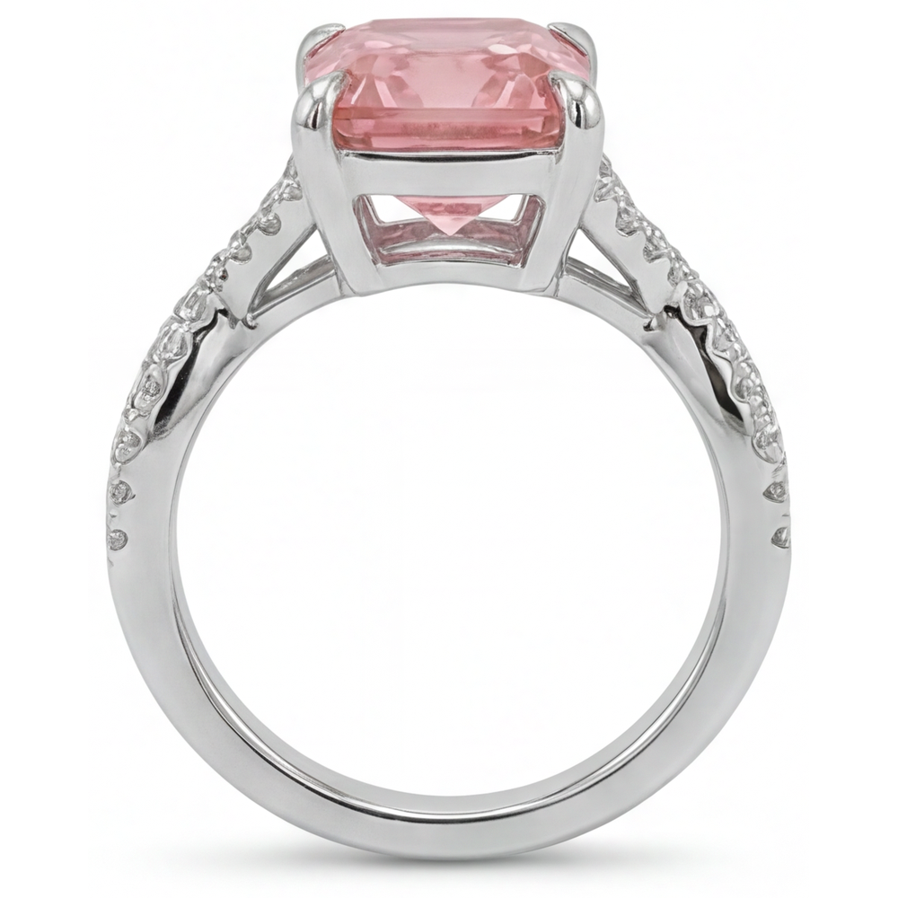 Bypass-Ring aus 14 Karat Weißgold mit 3,3 Karat pfirsichfarbenem Padparadscha-Saphir und echtem Smaragd