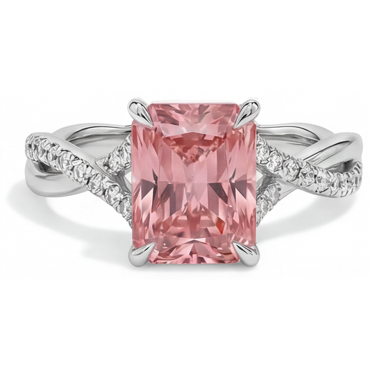Bypass-Ring aus 14 Karat Weißgold mit 3,3 Karat pfirsichfarbenem Padparadscha-Saphir und echtem Smaragd