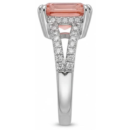 Antiker Padparadscha-Saphir-Ring 3,3 Karat Echter Smaragd geteilte Ringschiene 14 Karat Weißgold