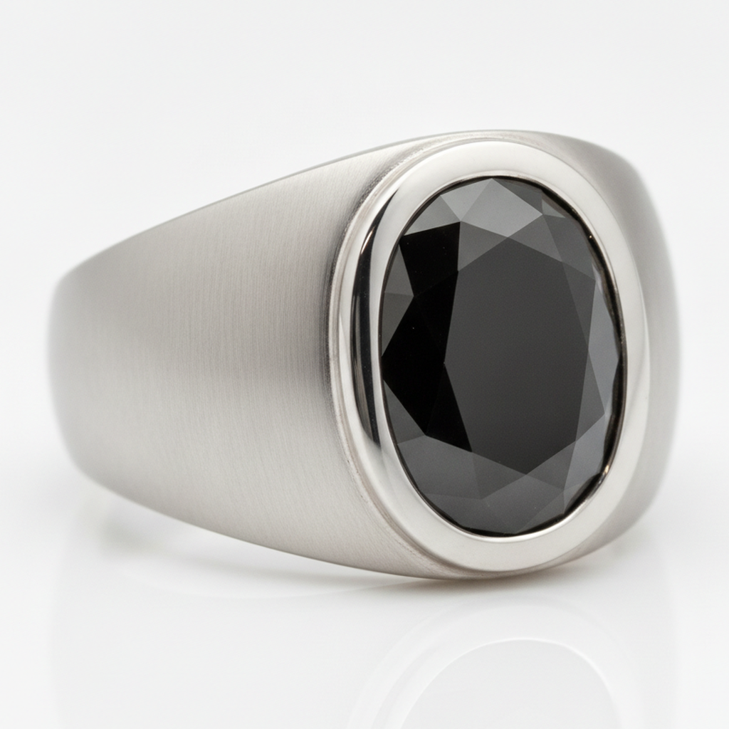 Verlobungsring mit schwarzem Diamanten, 3,79 Karat, echt, oval, ausgefallene Lünette, Platin
