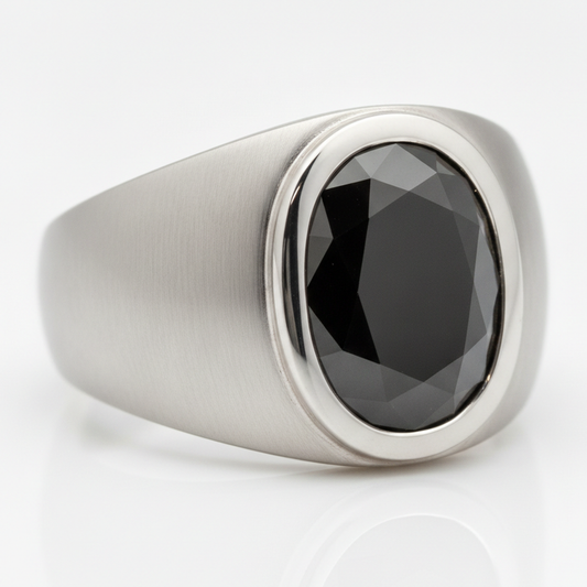 Verlobungsring mit schwarzem Diamanten, 3,79 Karat, echt, oval, ausgefallene Lünette, Platin