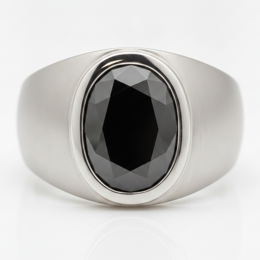 Verlobungsring mit schwarzem Diamanten, 3,79 Karat, echt, oval, ausgefallene Lünette, Platin