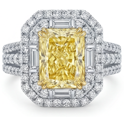 Natürlicher Radiant Fancy Gelber Diamant Halo-Fassung Ring – 2,5