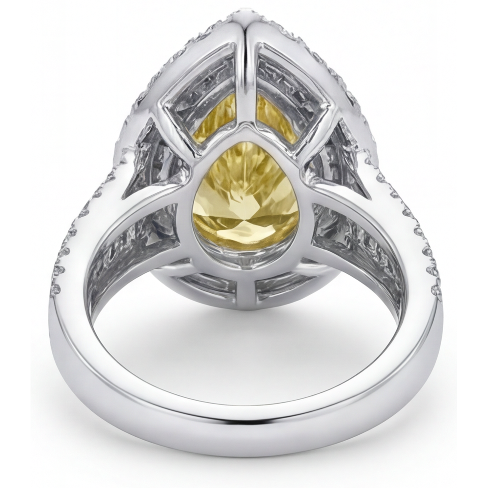 Erdgewonnener Fancy Gelber Diamant Halo-Ring 3,50 Karat 14 Karat Zweifarbig Gold – Rückansicht