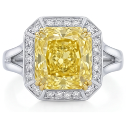Pavé Fancy Gelber Diamant Halo-Ring 4,25 Karat – Bicolor 14K Gold