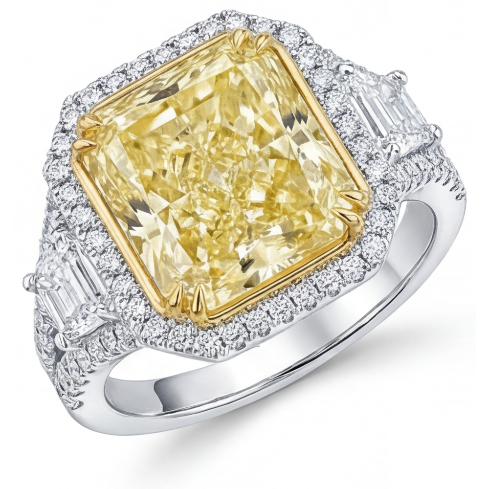Fancy Gelber Diamant Halo-Ring 4-Karat Bicolor 14K Gold – Hauptansicht