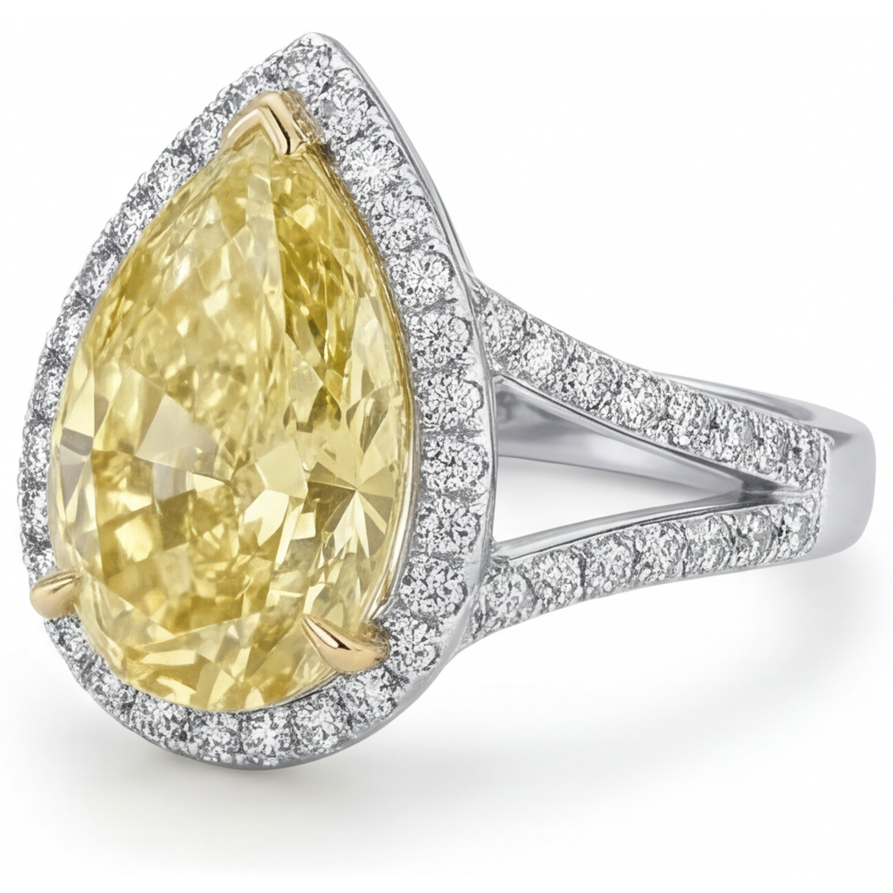 Luxuriöser Fancy Gelber Diamant Halo-Verlobungsring 3 Karat – Profilansicht