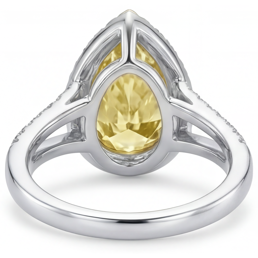 Halo-Verlobungsring 14 Karat Zweifarbig Gold mit Fancy Gelber Diamant – Rückansicht