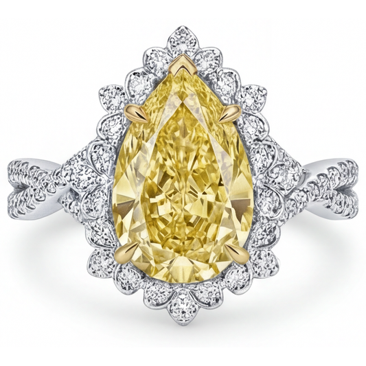 Fancy Gelber Diamant Halo-Verlobungsring 3-Karat Bicolor 14K Gold – Frontansicht