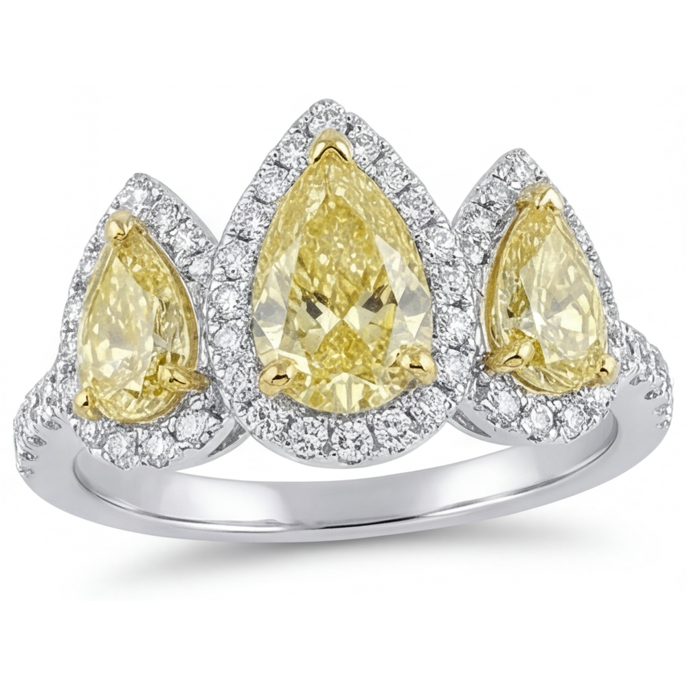 Echter Fancy Gelber Diamant Ring 1,5 Karat Zweifarbiges 14K Gold – Hauptansicht