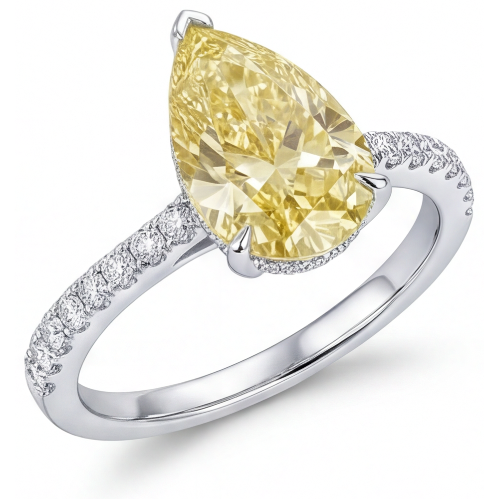 Echter Fancy Gelber Diamant Ring 3 Karat 14K Weißgold – Frontansicht